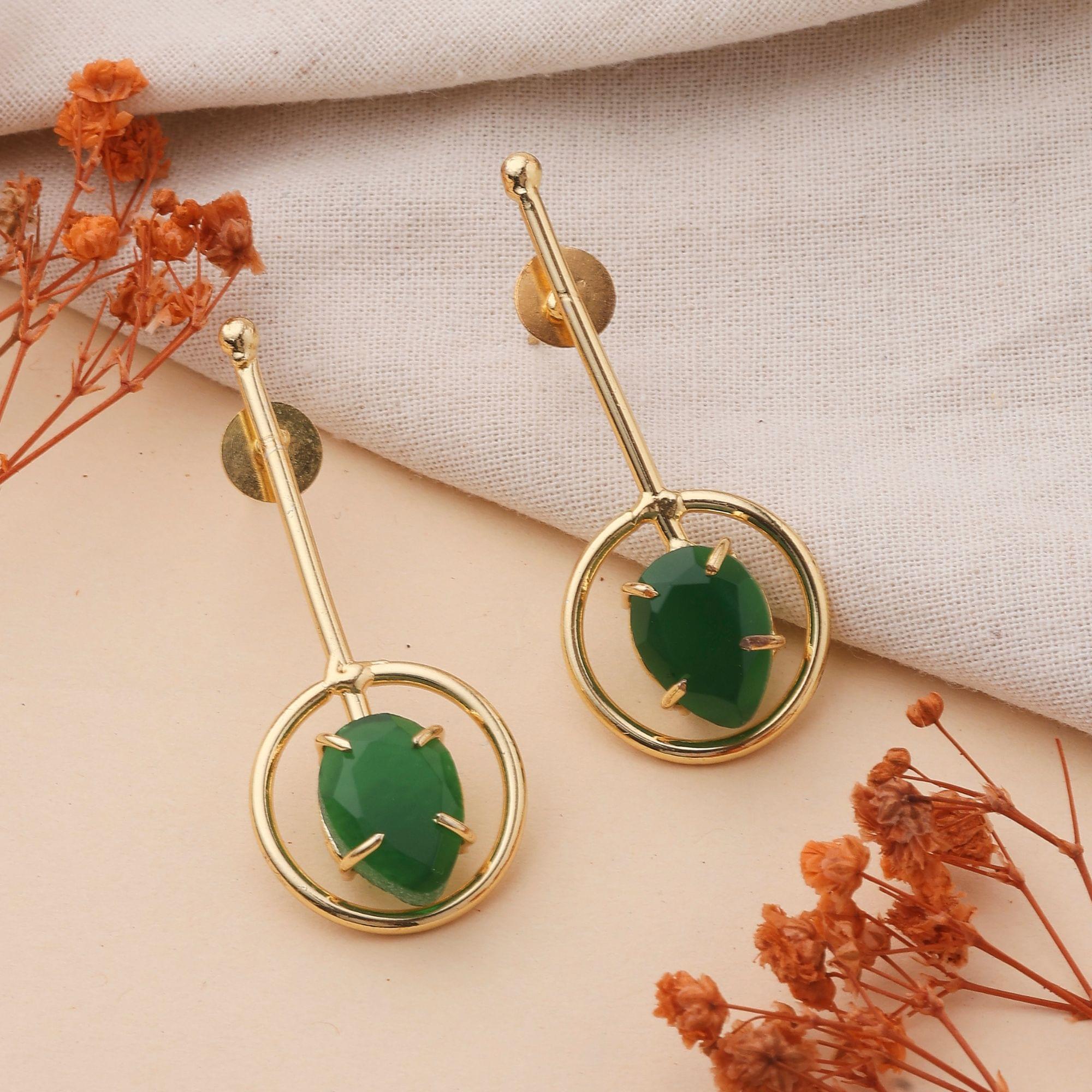 Tall Green stone earrings - Image 3