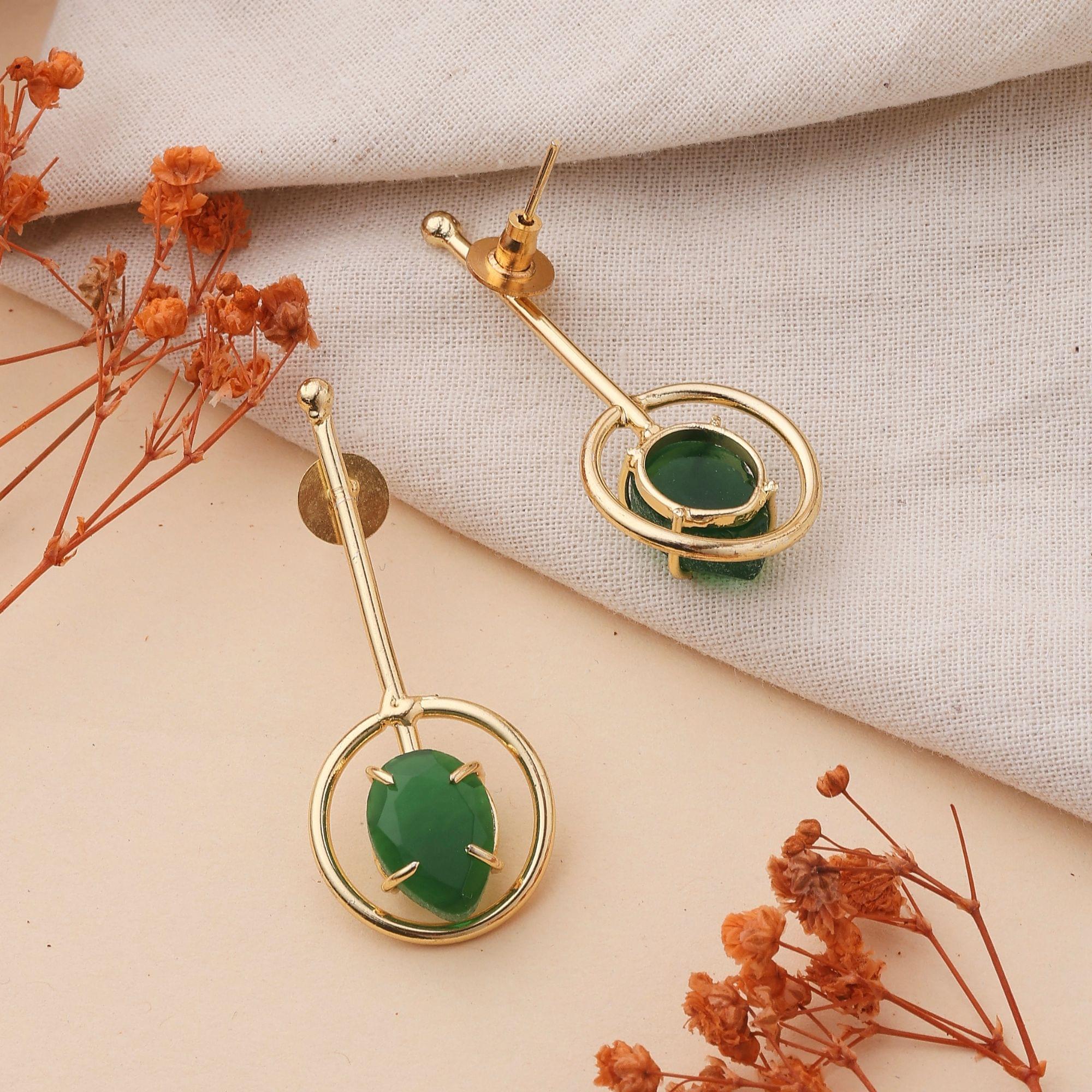 Tall Green stone earrings - Image 2