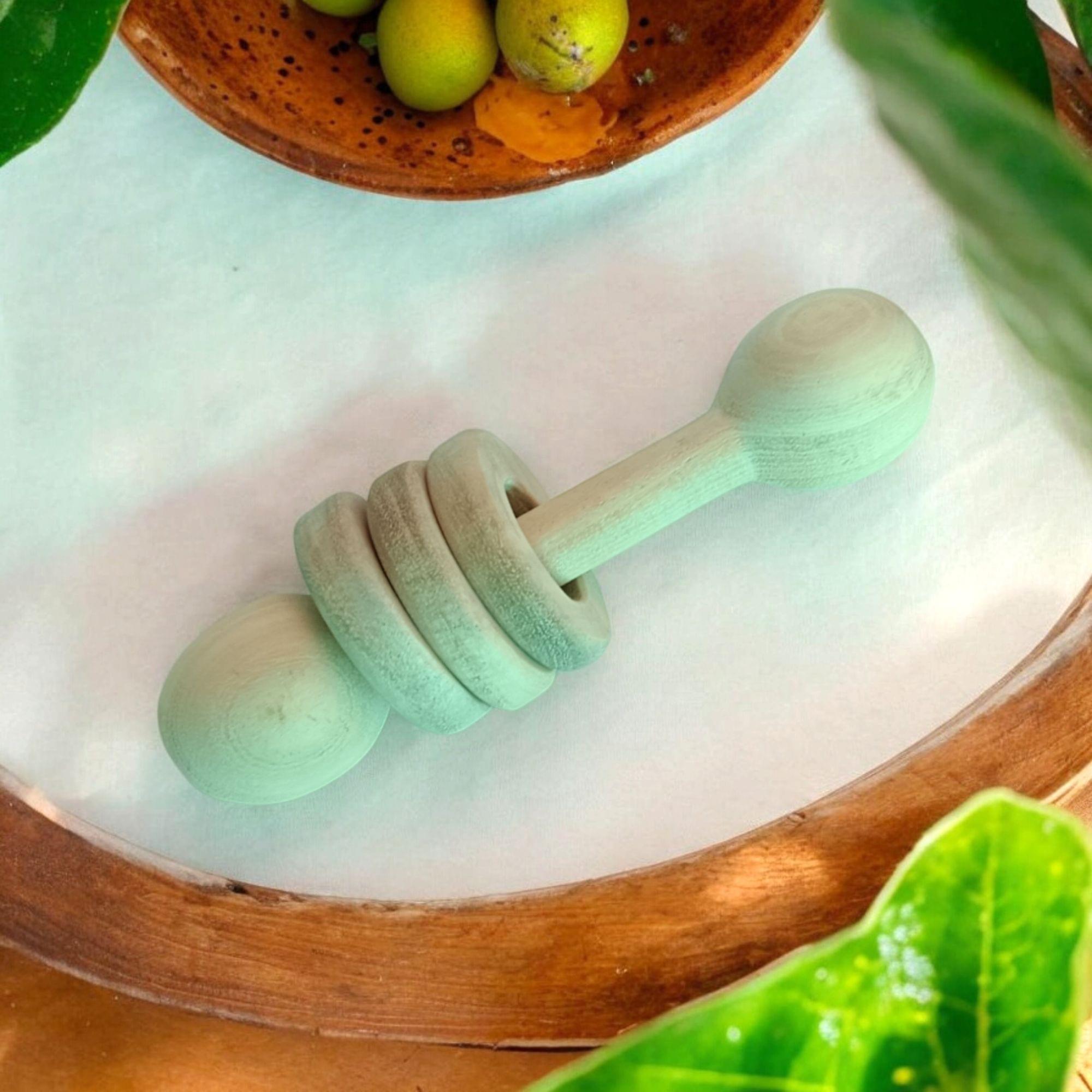 Neem Wooden Dumbel Rattle With Rings - Image 3