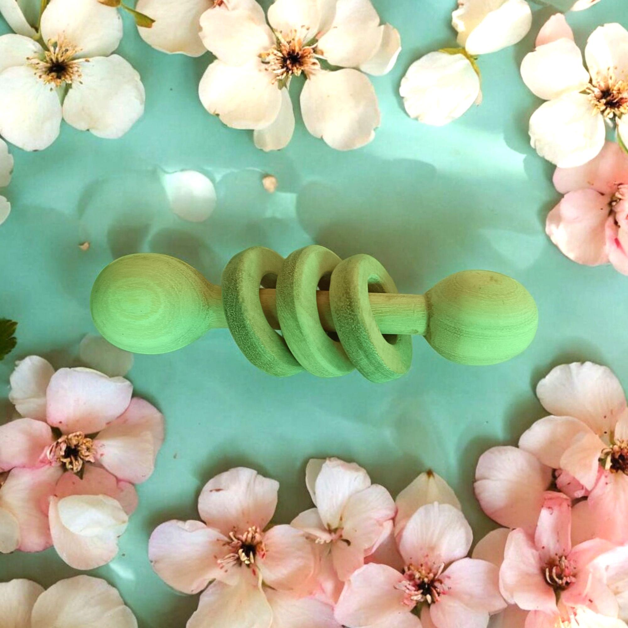 Neem Wooden Dumbel Rattle With Rings - Image 2