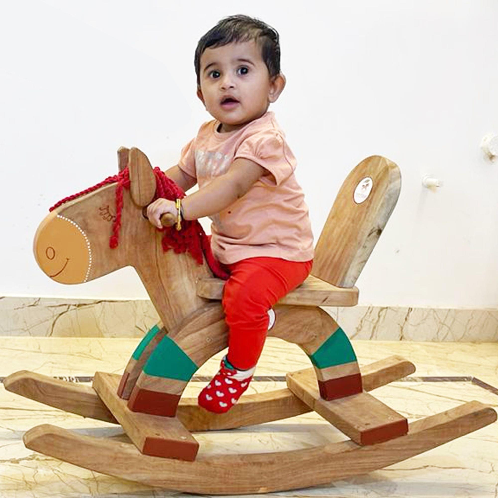 Pure & Solid Neem Wooden Rocking Horse That can Serve for Decades - For 1 to 5 Year kids - Image 3