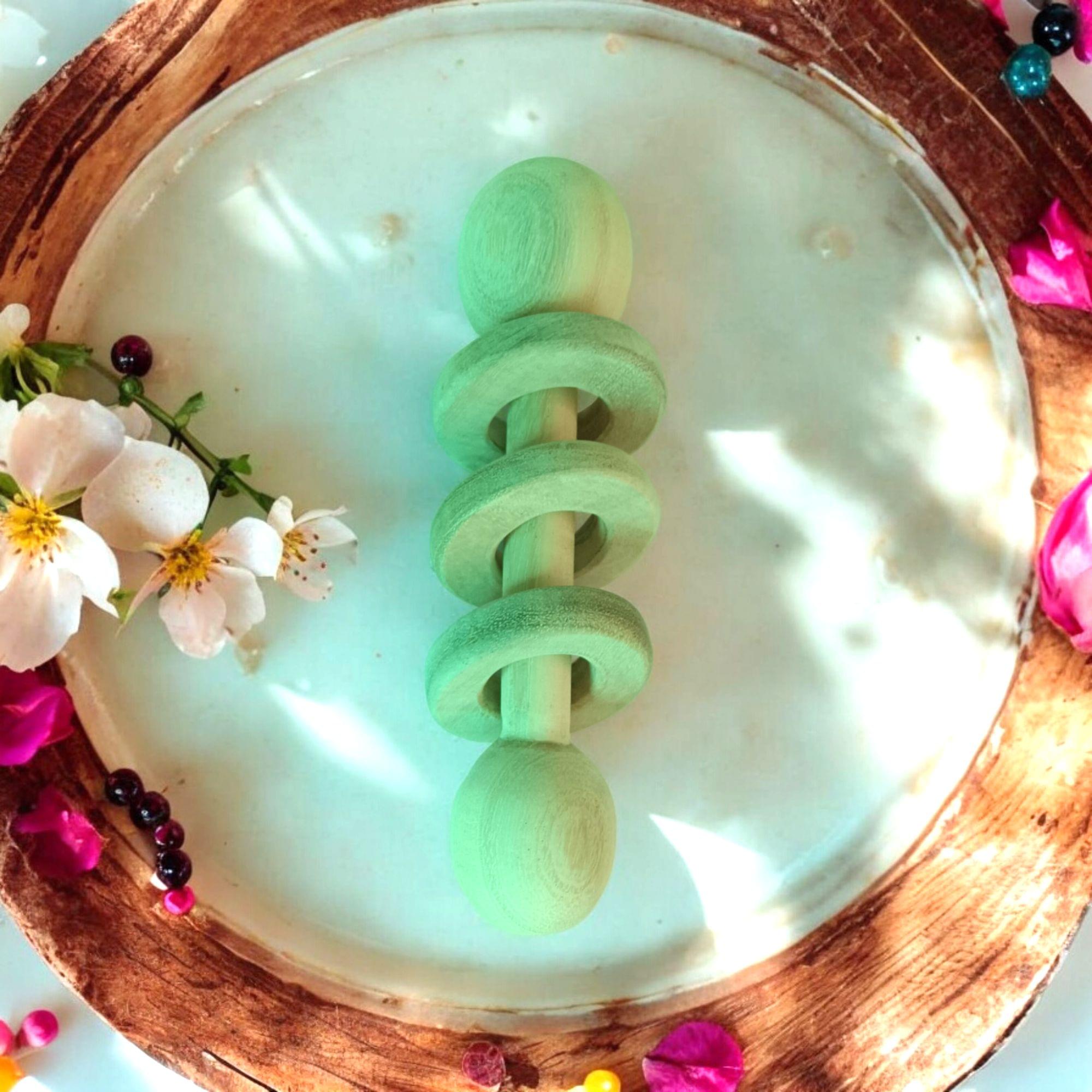 Neem Wooden Dumbel Rattle With Rings