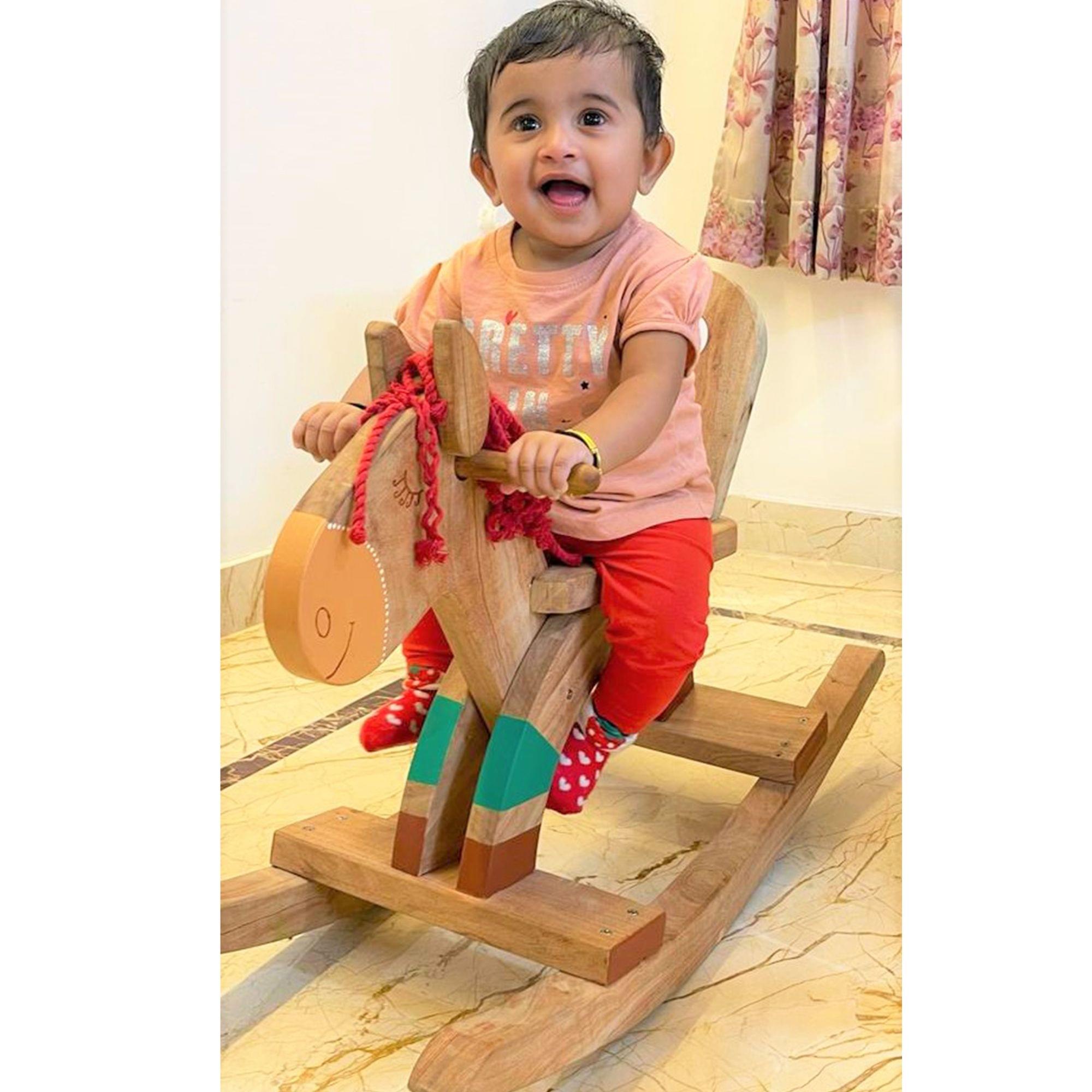 Pure & Solid Neem Wooden Rocking Horse That can Serve for Decades - For 1 to 5 Year kids - Image 4