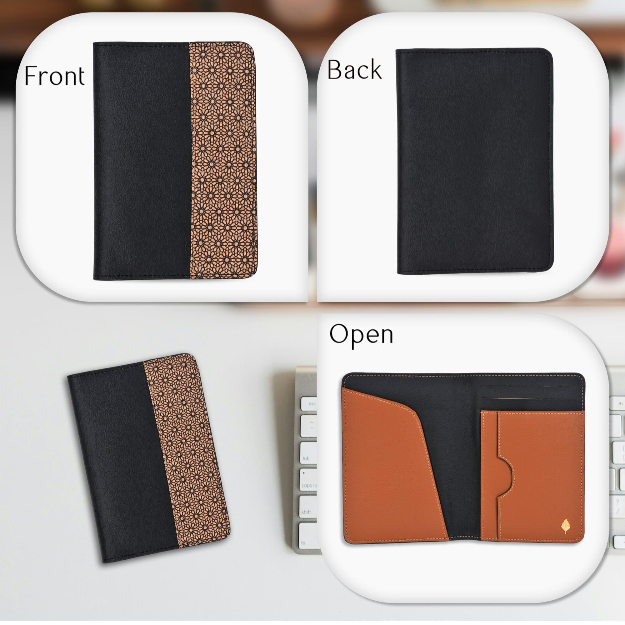 Green Hermitage Passport Holder | Vegan Leather & Cork Printing, 2 Slots + 1 Document Flap (Black) - Image 3
