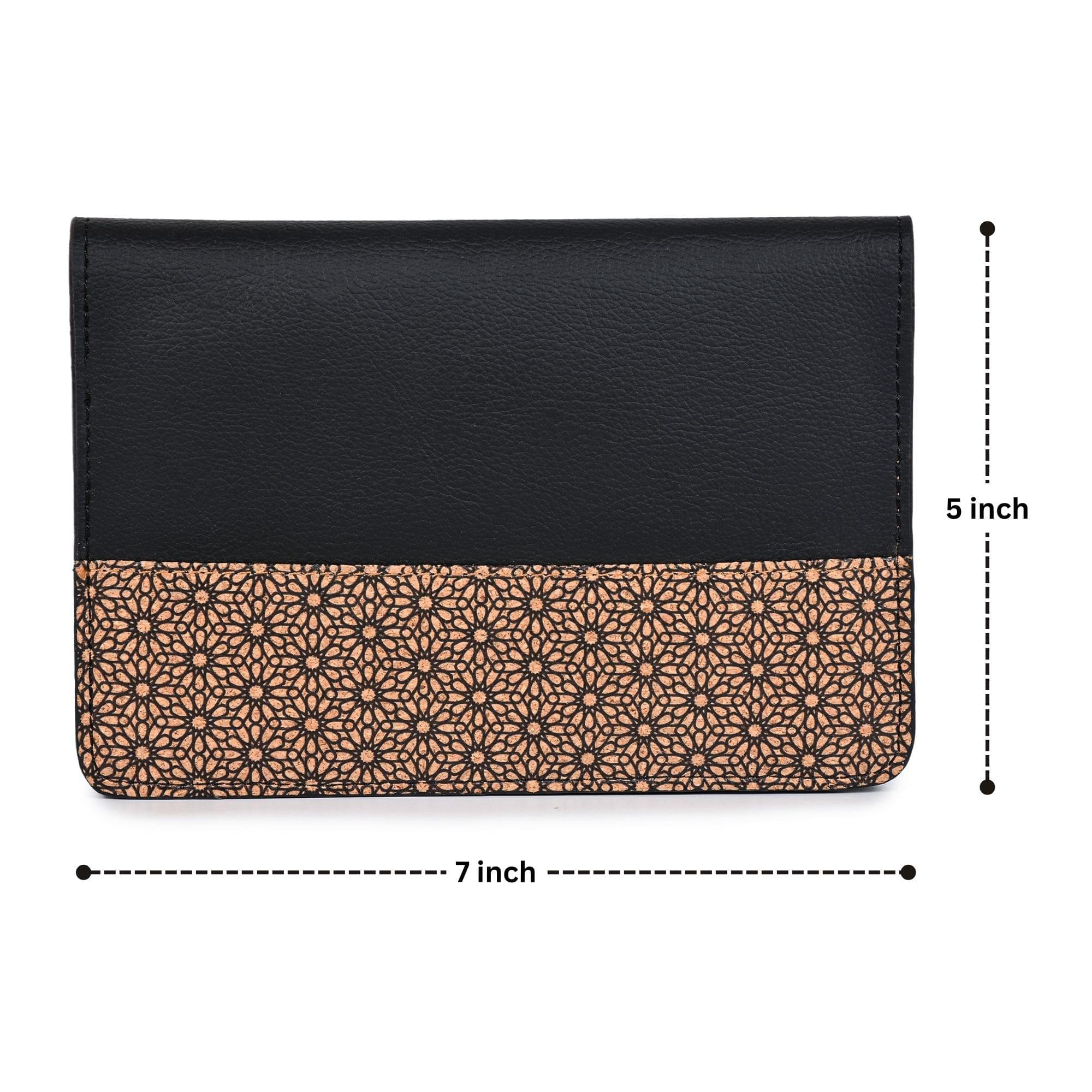 Green Hermitage Passport Holder | Vegan Leather & Cork Printing, 2 Slots + 1 Document Flap (Black) - Image 5